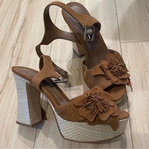 Nine West Brown Flower Suede Sandals